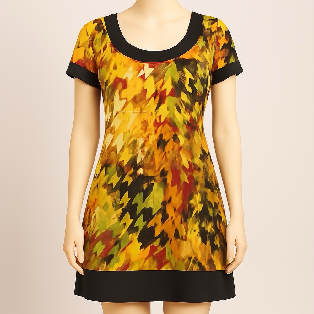 Ronni Nicole Women’s Shift Dress-Abstract Houndstooth Print Short Sleeve Size 14